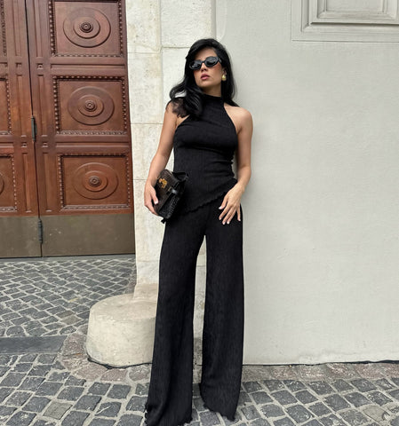 Zweiteiler ,,Allegra" - Eleganter Plissee-Set mit asymmetrischem Top