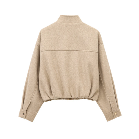 Cropped Wolljacke mit Reißverscluss - Sandbeige