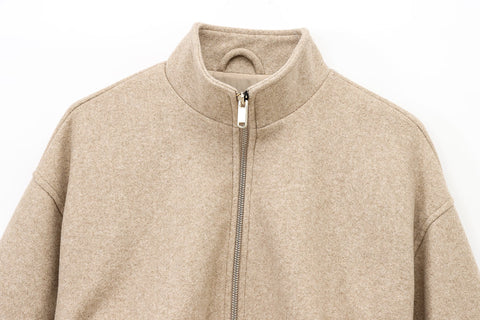 Cropped Wolljacke mit Reißverscluss - Sandbeige