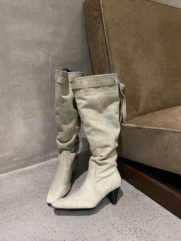 Slouchy High Boots – Vintage Look in Beige, Braun & Schwarz